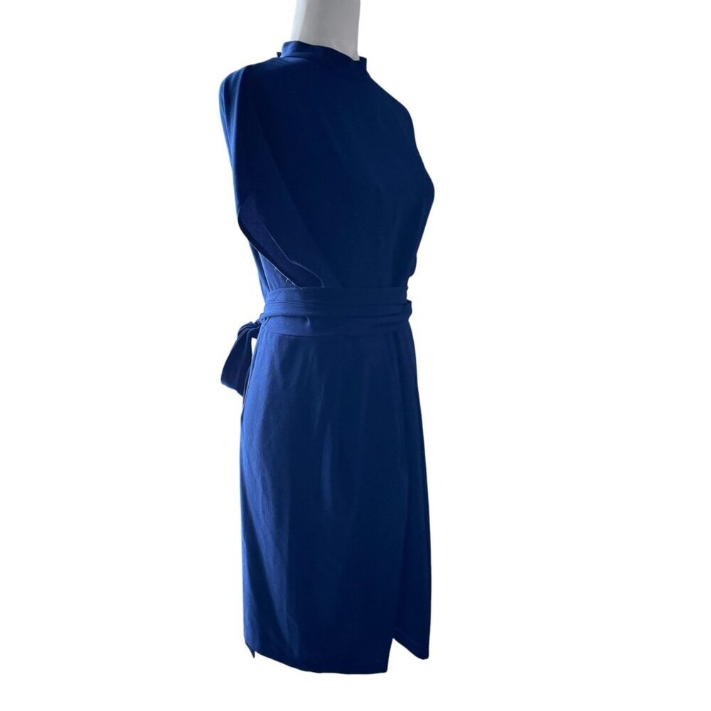 Closet London Blue High Neck Belted Dolman Sleeve Midi Dress SZ 8 - Picture 5 of 12